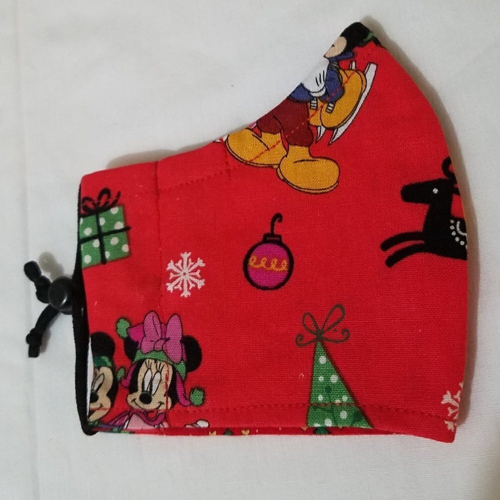 Hand Crafted Kids Cotton Face Mask Mickey and Minnie Mouse Ages 2-6 Christmas